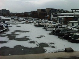 The Brayford in Lincoln covered in snow