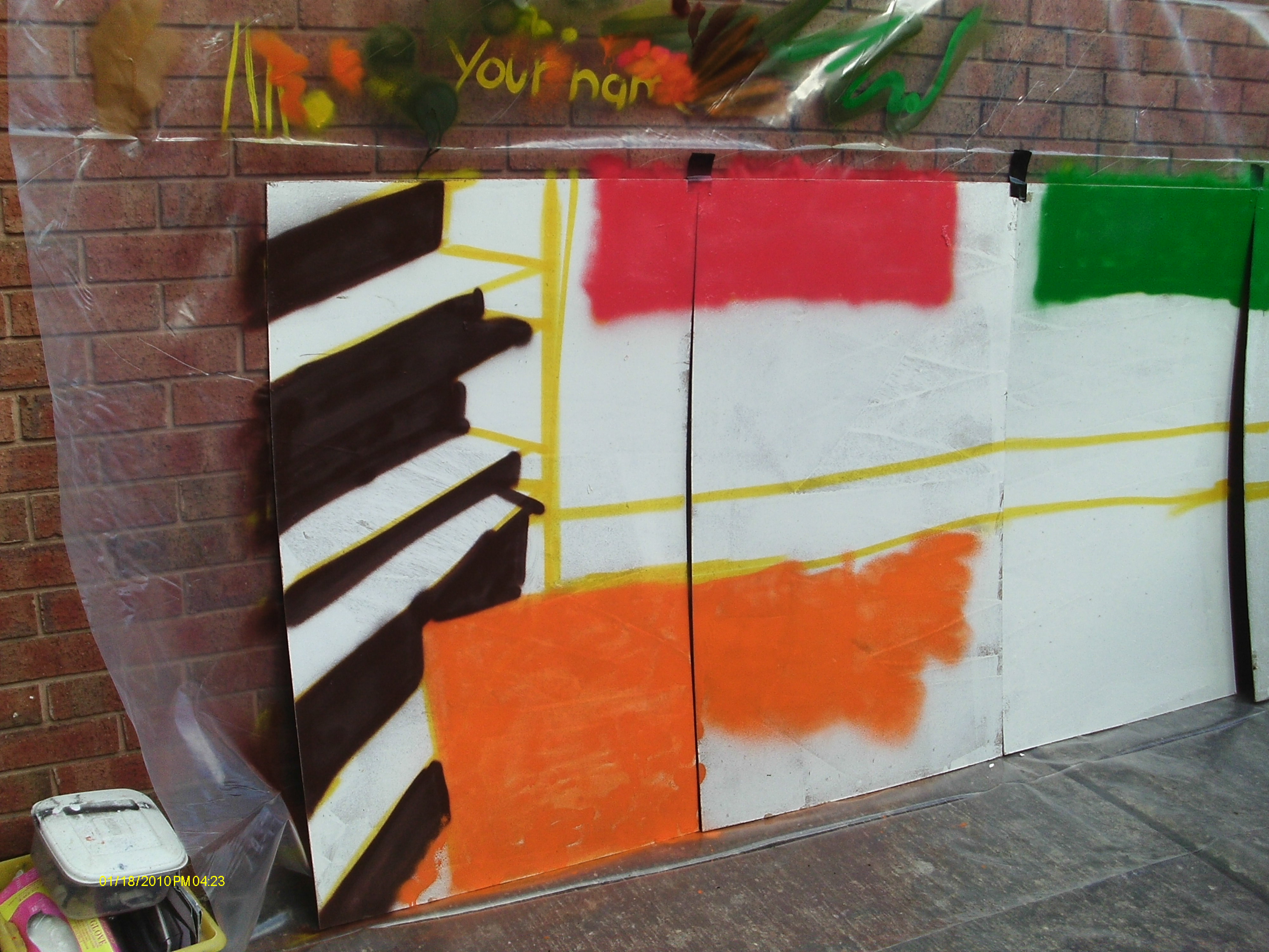 The start of one of the panels which will be placed in shop windows on the manse estate. Photo: Emma Greatorex