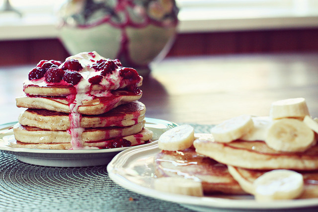 Pancakes with raspberry and banana