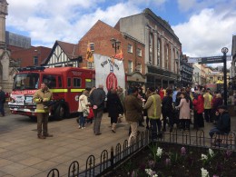 Firefighters from Lincolnshire Fire and Rescue rally against cuts to the service in Lincoln