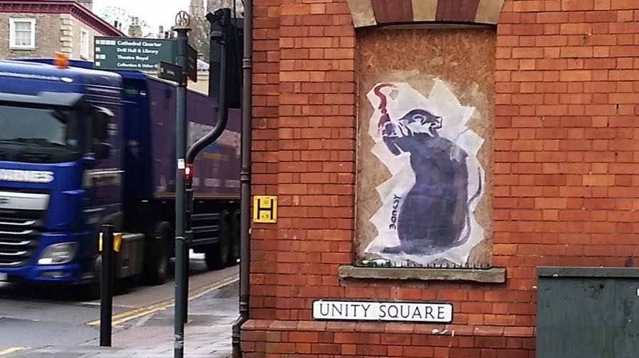 Is this the genuine article? Graffiti bearing Banksy's signature appeared on Unity Square late last night. Photo: Lewis Foster