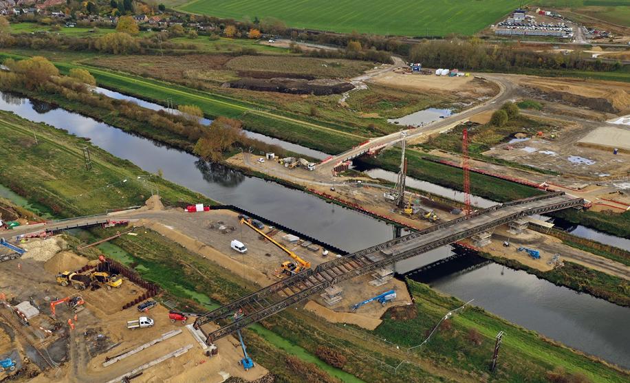 Eastern Bypass Aerial Shot of a temporary bridge. Photo: LCC