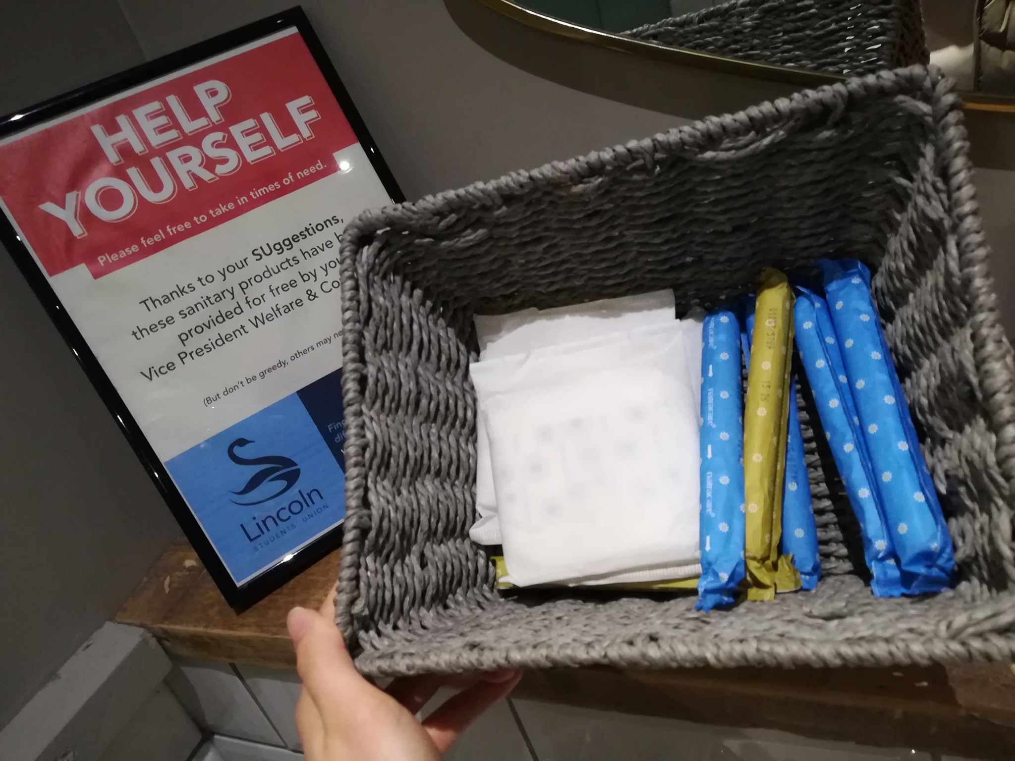 Sanitary Products provided to university students at the University of Lincoln