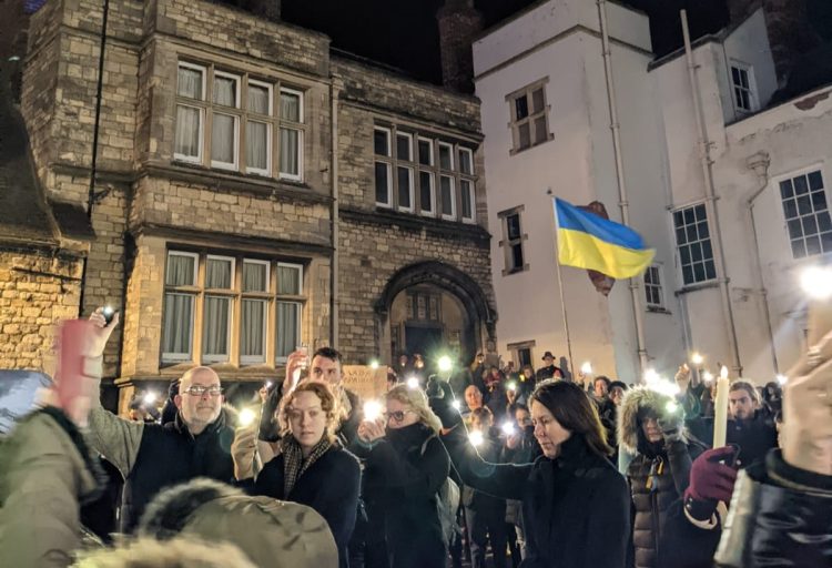 The vigil at Lincoln Cathedral was one of the many shows of support towards Ukraine (Photo via: Vinod Choudhary)
