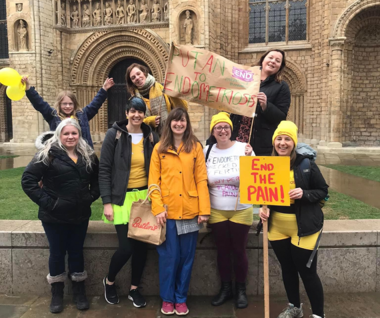 Jody Stewart, bottom right, campaigning for endometriosis awareness week. There is no known way to prevent the condition, but enhanced awareness and early diagnosis may slow progression.
